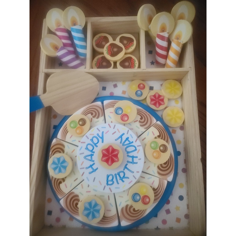 Melissa & Doug Wooden Birthday Party Cake Play Set 32 Pcs Food Toy Candles